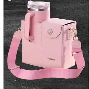 Elegant Pink Crossbody Water Bottle Carrier Bag